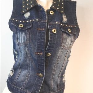 UK2LA , biker, punk, studded, punk denim vest L